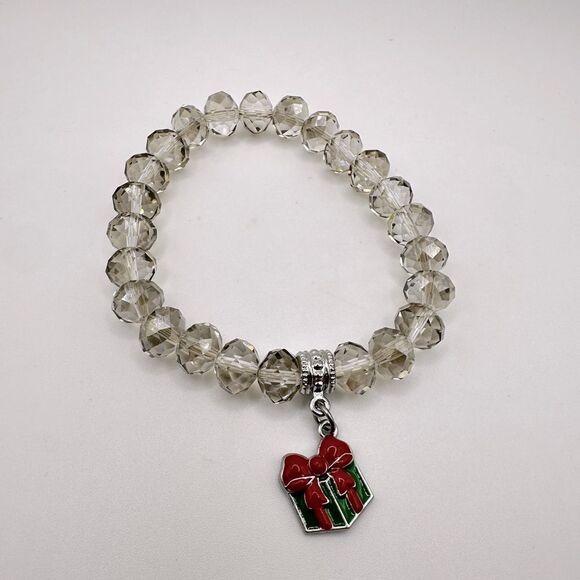 Light gray faceted crystal glass beaded bracelet with gift charm! - Picture 1 of 6